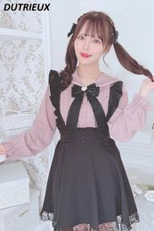 Women's Blouses Mine Series Lolita Sailor Collar Solid Colour Sweet Girl Blouse Cute Japanese Style Lace Bow Long Sleeve Shirt Camisas De