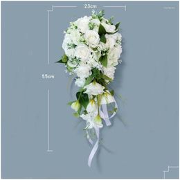 Flowers Women White Bridal Bouquets Artificial Rose Holder 2023 Drop Delivery Party Events Supplies Dhj4T