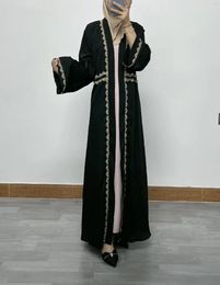 Ethnic Clothing Womens Dress Dubai Embroidered Lace Nail Pearl Cardigan Robe Femme Longue Musulman