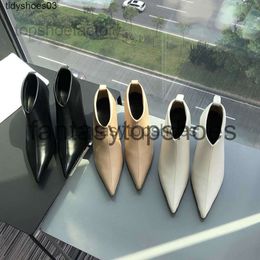 The Row Designer TR pointed shoes of version high Top heel sheepskin short boots womens thin heels and bare kitten heel short tube thin boots Size