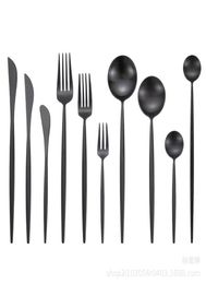 Matte Black Silverware Flatware 304 Stainless Steel Cutlery Knife Fork Spoon Tableware Dinnerware1221363