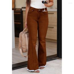 Women's Jeans 2024 Spring Summer Fashion Solid Colour Casual Wide Leg Trousers Women's High Waist Slim Pocket Straight Flare