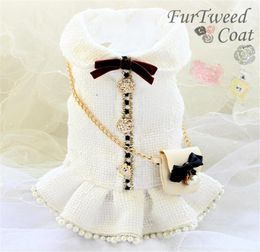 handmade luxury dog apparel Pet clothes coat dress vintage C style tweed outfit chain bag pearl classic autumn winter spring236H6484700