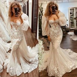 Vestidos de coração Berta Apliques Lace Wedding Mermaid Dress Sleeves Puffy Sleeves Robe de Mariee Vestidos de noiva