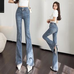 Women's Jeans High Waisted Cotton Elastic Flare For Women Summer Fashion Trends Office Skinny Clothing Ladies Slim Denim Bootcut Pants