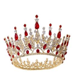 Royal Red Full Round Crown Rhinestone Tiara Wedding Bridal Women Fashion Hair Accessories Crystal Blue Green Silver Gold Headpiece9369494