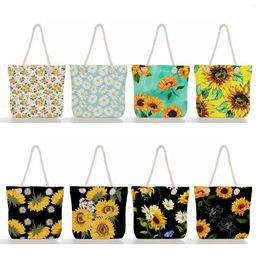 Evening Bags Travel Ladies Thick Rope Shoulder Floral Print Women Beach Fashion High Capacity Handbags Daisy Sunflower Tote