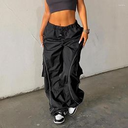 Women's Pants Hippie Loose Women Side Pockets Streetwear Cargo Contrast Stitch Casual Wide Leg Sweatpants