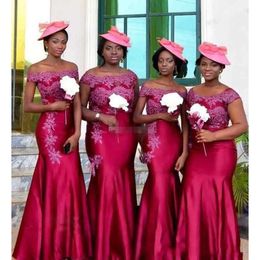 Off Cheap Mermaid Bridesmaid Dresses Shoulder Lace Appliques Beaded Zipper Back African Plus Size Long Wedding Guest Maid Of Honor Gowns