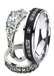 Wedding Rings Unique Design Men Woman CZ 316L Stainless Steel Ring Couple Silver Colour Paved Austrian Zircon Lover039s Jewelry4433251
