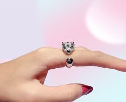 Black spot Leopard Head Rings paved 3A Cubic Zirconia Stone Animal Panther Ring Adjustable for Men Women copper Party Jewellery Y0729217454