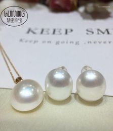 Chains Nature White Sounth Sea Pearl Coin MABE 18k PendantEARRINGS 1314mm Whole Beads FPPJ14662283