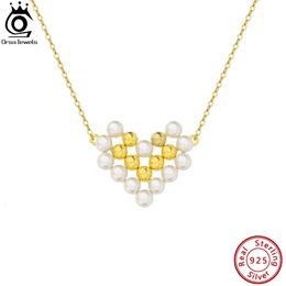 ORSA JEWELS Elegant 925 Sterling Silver Heart Pearl Necklace for Women Girls Fashion Pearls Pendant Birthday Gift GPN42 240425