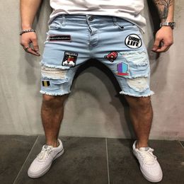 Slim Jeans Shorts Men Brand Ripped Summer Capri Men's Fashion Biker Casual Elasticity Distressed Hole Knee Length Blue Denim Short Jean 232Q