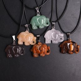 Pendant Necklaces 6pcs/lot 20 26mm Elephant Natural Stone Crystal Quartz Necklace Pendants Energy Jewelry Pendulum Bulk Wholesales