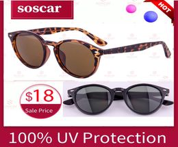 Round Vintage Sunglasses Women Soscar Brand Designer Sunglass for men Top quality Plank Frame Glass Lens with Original Leather Box3278455