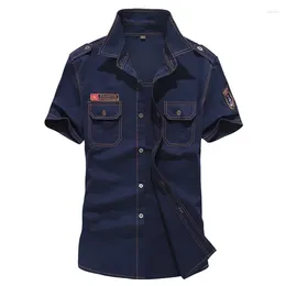 Men's Casual Shirts High Quality Short Sleeve 6XL Oversized Cotton Shirt Military Style Streetwear Men Clothing A2F8518