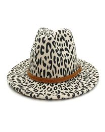 Winter Leopard Print Fedora Hats for Women Fashion Flat Wide Brim Wool Felt Jazz Fedora Hats for Men Leopard Goth Top Vintage Wedd7651690