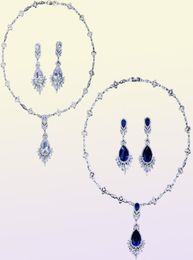 Luxury Zircon Necklace Earrings Wedding Bridal Jewellery Set CZ Pendant Necklaces Sparking Birthday Party Prom Jewellery Accessories R1171305