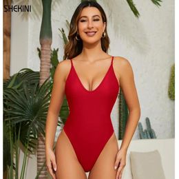 Women's Swimwear SHEKINI Womens Deep V Backless High Cut Sexy One Piece Swimsuit
