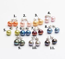 Handmade pearls sterling silver S925 78mm button pearl stud earring 11 Colours for choose Colourful earrings7093039