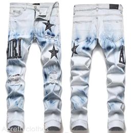 Amirir Jeans Amirir Jeans European Trend Jean Letter Star Jean Men Embroidery Patchwork Ripped Jeans Trend Brand Motorcycle Pant Mens Skinny Jeans 339