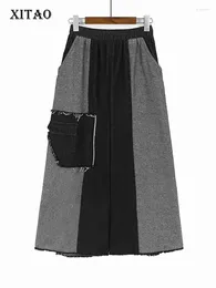 Women's Pants XITAO Loose Patchwork Pocket Wide Leg Irregular Trend Street Wind Women Autumn Casual Fashion Full Length HQQ1854