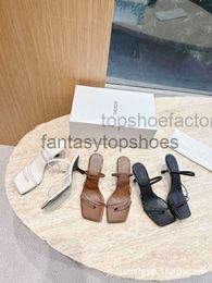 The Row Toe TR New Genuine Leather Open Square Head Thin Strap High Heel Sandals Fashion High Heel Muller Shoes Cool Pure Original