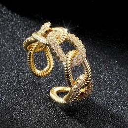 Band Rings Huitan Chunk Chain Open Ring for Women Hip Hop Style Female Finger Ring Rock Girl Accessories BlCZ Declaration Jewelry J240429