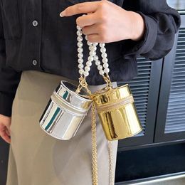 Evening Bags Retro Pearl Chain Clutch Bag For Women 2024 Mini Crossbody Luxury Gold Silvery Lipstick Pouch Lady Party Purse