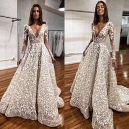 Appliques V Plunging A Line Dress Berta Neck Vintage Wedding Dresses Vestidos De Novia Illusion Long Sleeves Designer Bridal Gowns ppliques intage es estidos signer