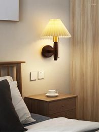 Wall Lamp American Design Warm Walnut Copper With Pull Switch Led E27 Pleated Lampshade Bedroom Bedside Princess/Girls Room Cafe