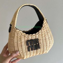 tote handbag Internet celebritys same seaside miuimiui vacation grass woven bag letter woven womens bag bag for