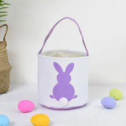 Storage Bags 1PCS Easter Bucket Canvas Cotton Egg Tote Bag Basket With Furry Tail Printed Kids Gift For Happy Holidays