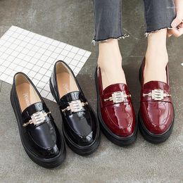 Casual Shoes Fashion Crystal Oxfords For Woman Patent Leather Creepers Ladies Plus Size 33-43 Women Flat Platform Loafers