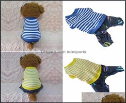 Dog Apparel Supplies Pet Home Garden Striped Overalls Blue And White Stripes Roupa De Cachorro Jumpsuit Clothes Roupas Para Drop D6904675