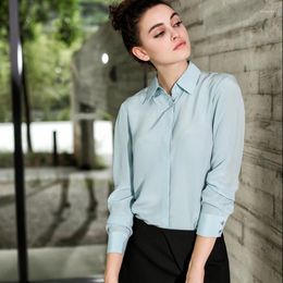 Women's Blouses Elegant Women Silk Shirt Long Sleeve Button Up Blouse OL Workwear Uniform Tops