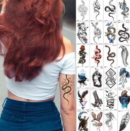 Waterproof Temporary Tattoo Sticker Snake Eagle Flowers Arm Clavicle Body Art Water Transfer Fake Tattoos Makeup 240423