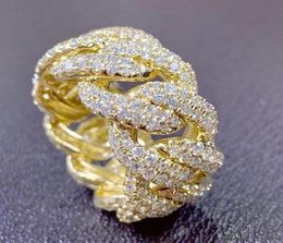Fashion Hip Hop Rock Rings Gold Colour Bling Iced Out Cuban Link Chain Micro Pave CZ Crystal Ring For Women Jewellery Accessories9494677