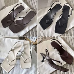 The Row toes leather TR sandals square cat heel small Kitten heels flip-flops Dress shoes stiletto Luxury designer sandals womens Factory footwear