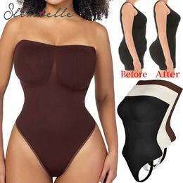 Women's Shapers Womens Sexy Strapless Shapewear Bodysuits Thong Waist Trainer Tummy Control Butt Lifter Body Shaper Slimming Compression Corset Y240429SNV6