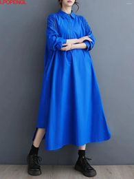 Casual Dresses Women's 2024 Spring Loose Hollow Out Solid Colour Pullover Long Sleeved Dress Fashion Turn-down Collar Straight Elegant