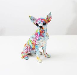 Creative Art Chihuahua Statue Figure Colourful Small Ornaments Resin Dog Home Decoration Modern Simple Office Desktop Craft7513916