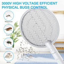 Electric Fly Swatter 3000V Bug Zapper Racket 2 in 1 with 1200mAh Battery Rechargeable Mosquito Killer Lamp 240415