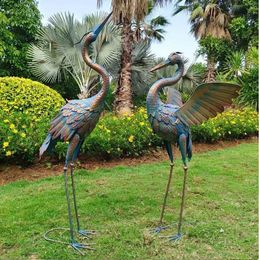 Planters Pots 2 pieces/bag Garden metal crane statue decoration courtyard lawn pond bird art outdoor standing iron egret sculpture 83/94cm Q240429