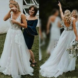 Wedding Deep Dress Garden Country V Koronki bez pleców Koronki Linia plażowa suknie ślubne Vestidos de noiva 322 Estidos estidos estidos