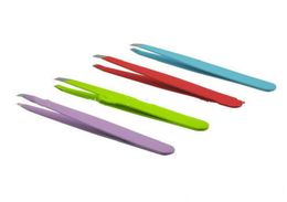 Whole new arrival 24Pcs Colorful Stainless Steel Slanted Tip Eyebrow Tweezers Hair Removal Tools3957345