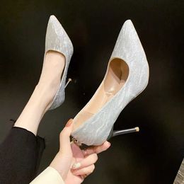 Dress Shoes Champagne Gold Silver High Heels for Women in Spring Temperament Lady Fine Heel Design Small Wedding H240430