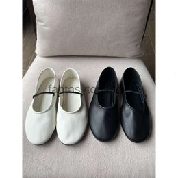 The Row New TR Genuine Leather Soft Goods High Cow end Ballet Shoes Grandmas Shoes Versatile One Word Strap Single Shoes Womens Shoes