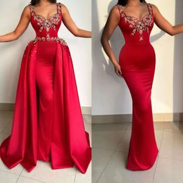 Beads Straps Red Overskirts Elegant Gown Evening Party Prom Dresses Pleats Formal Long Dress For Red Carpet Special Ocn